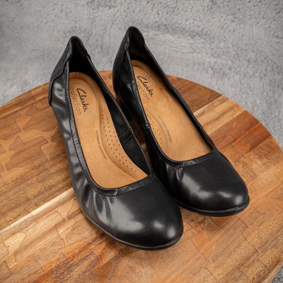 Clarks Women's Neiley Pearl Leather Slip On Pumps Black Size 8 M - Picture 1 of 7